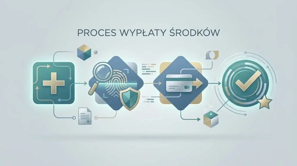 Neutralny schemat etapów wypłaty i możliwej weryfikacji KYC