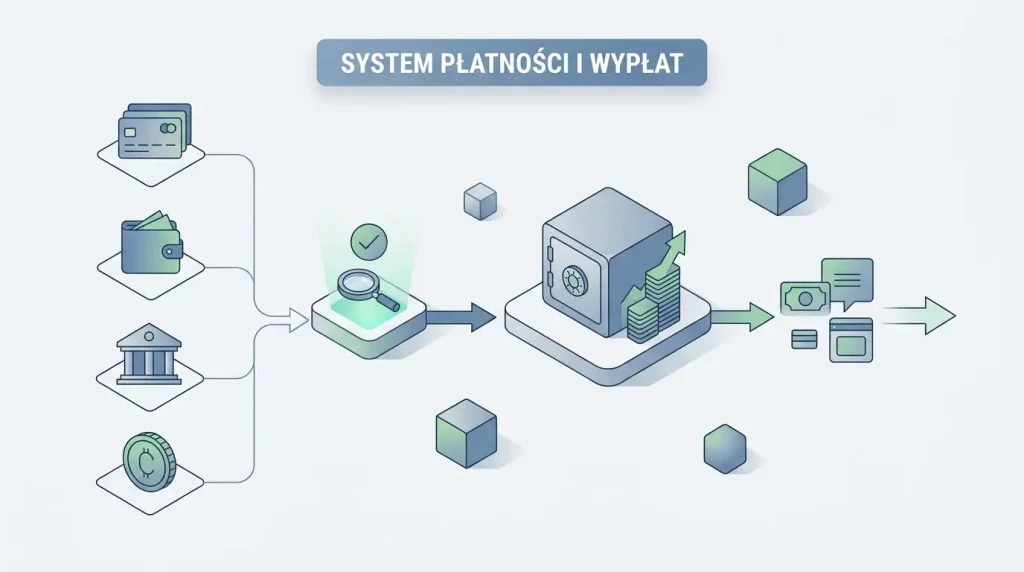 Neutralny schemat procesu wpłata, saldo i wypłata w kasynie online